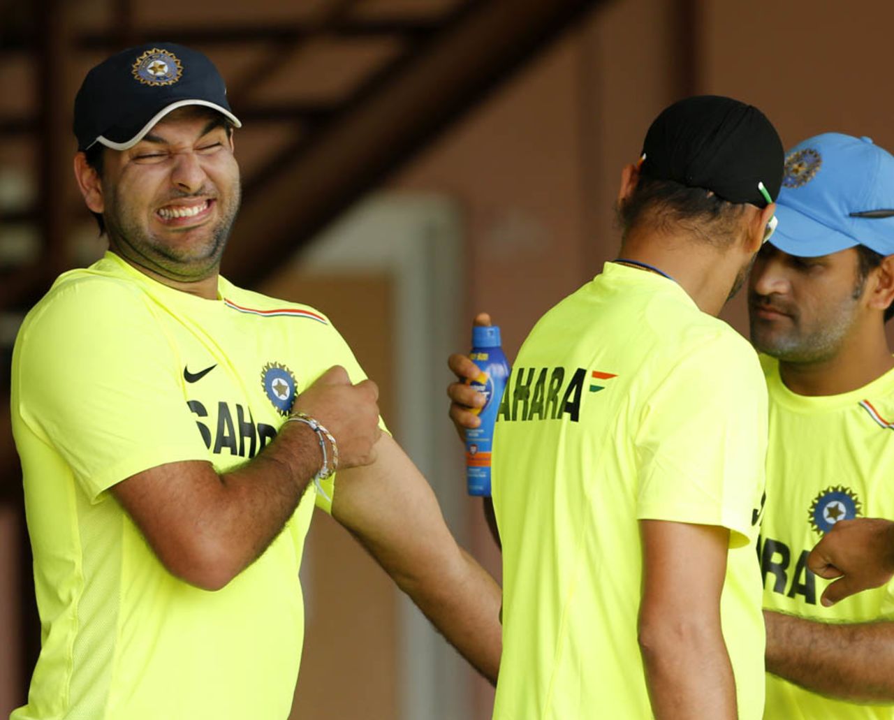 Yuvraj Singh with team-mates at a training session, Colombo, September 22, 2012