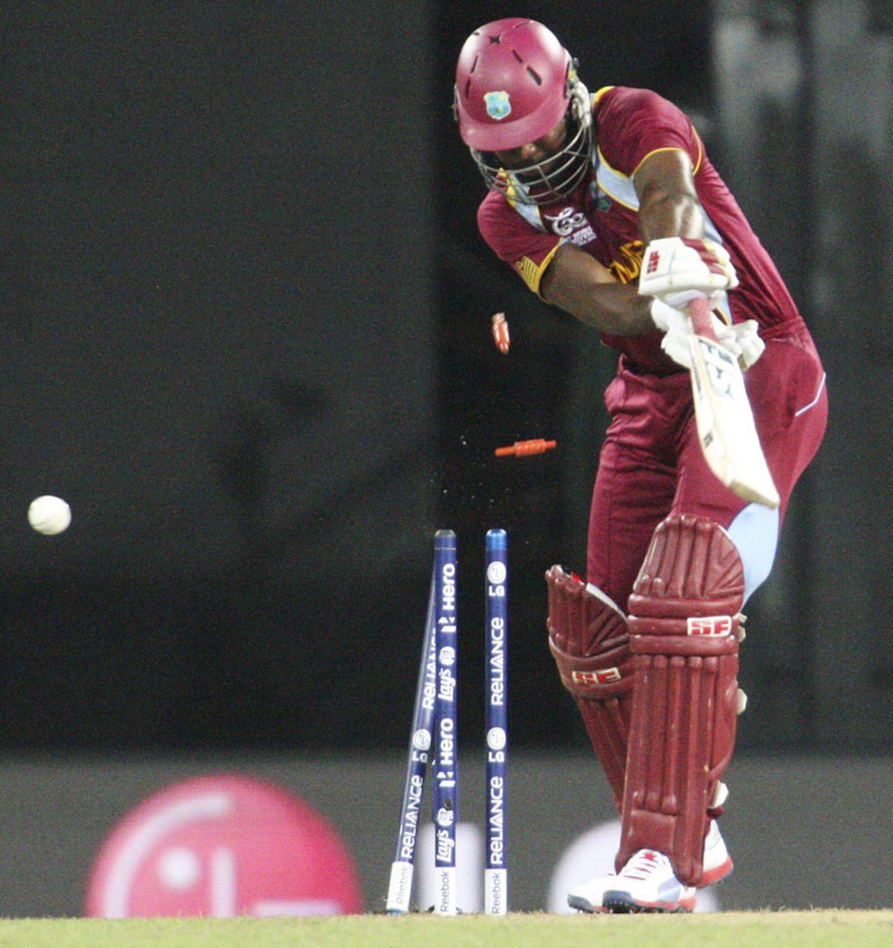 Dwayne Smith is bowled by Mitchell Starc, Australia v West Indies, World T20 2012, Group B, Colombo, September, 22, 2012