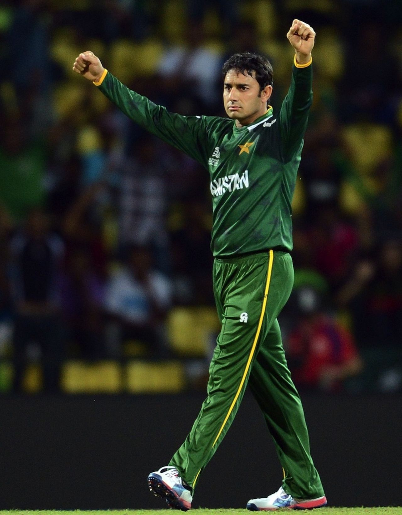 Saeed Ajmal raises his arms after picking up a wicket, New Zealand v Pakistan, World T20 2012, Group D, Pallekele, September, 23, 2012