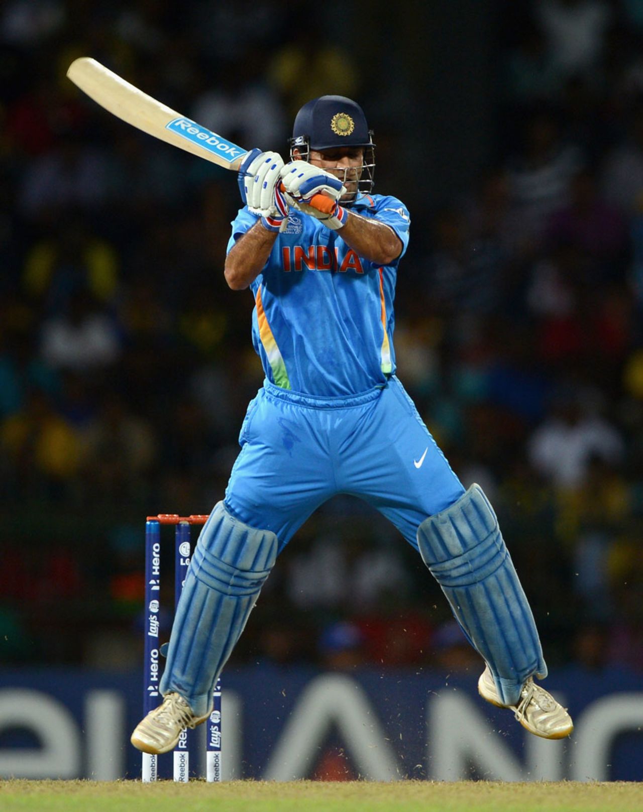 MS Dhoni attempts to pull off his helicopter shot, England v India, World Twenty20, Group A, Colombo