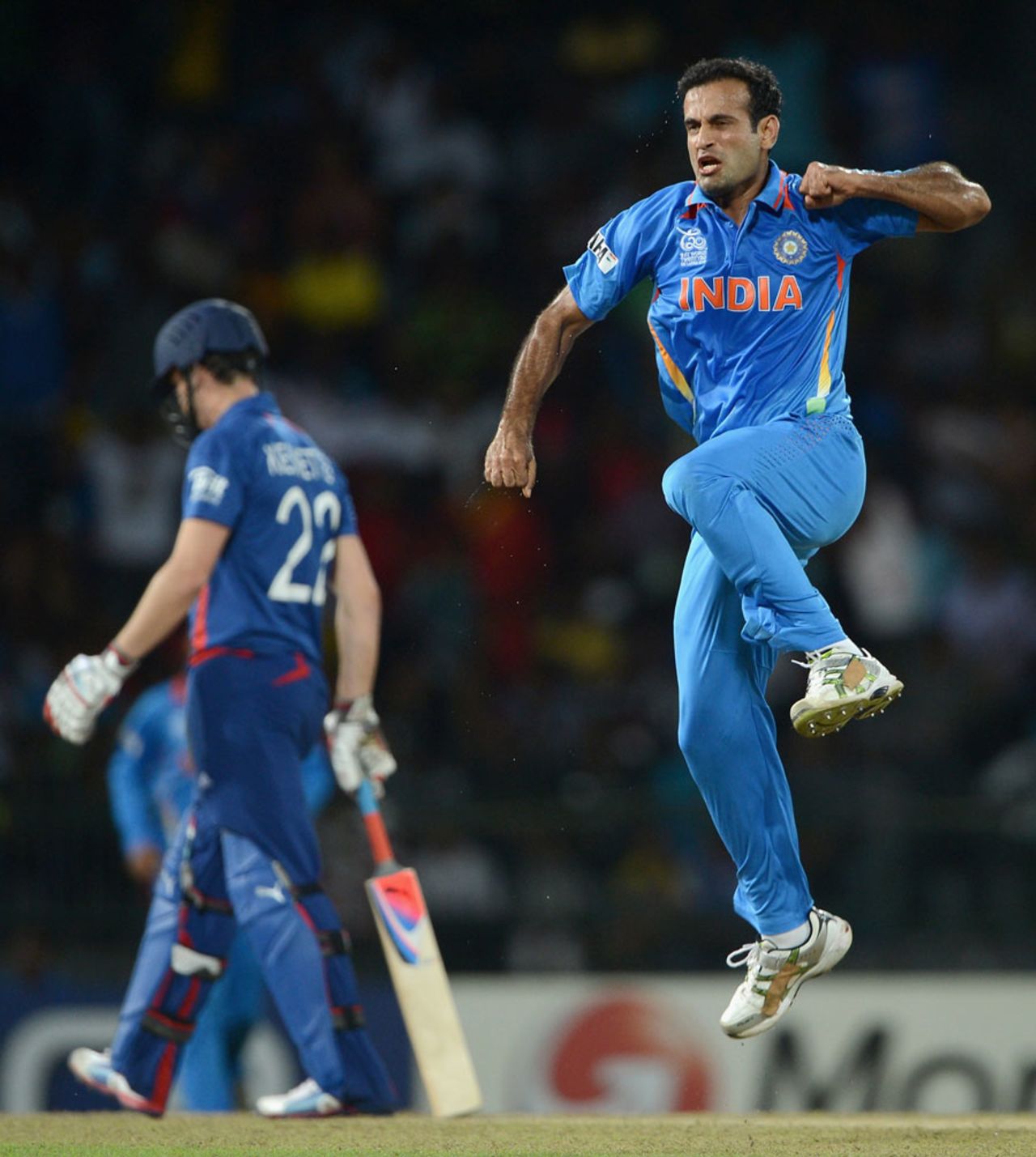 Irfan Pathan enthusiastically celebrates a wicket, England v India, World Twenty20, Group A, Colombo