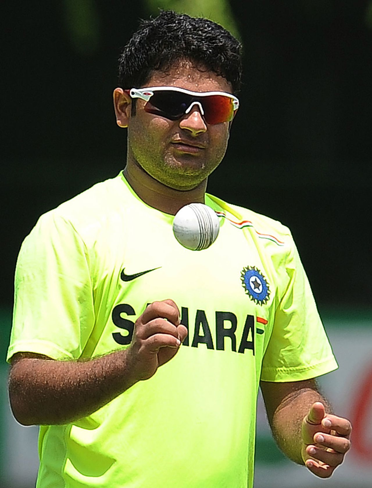 Piyush Chawla gets ready to bowl at the nets, Colombo, September 25, 2012