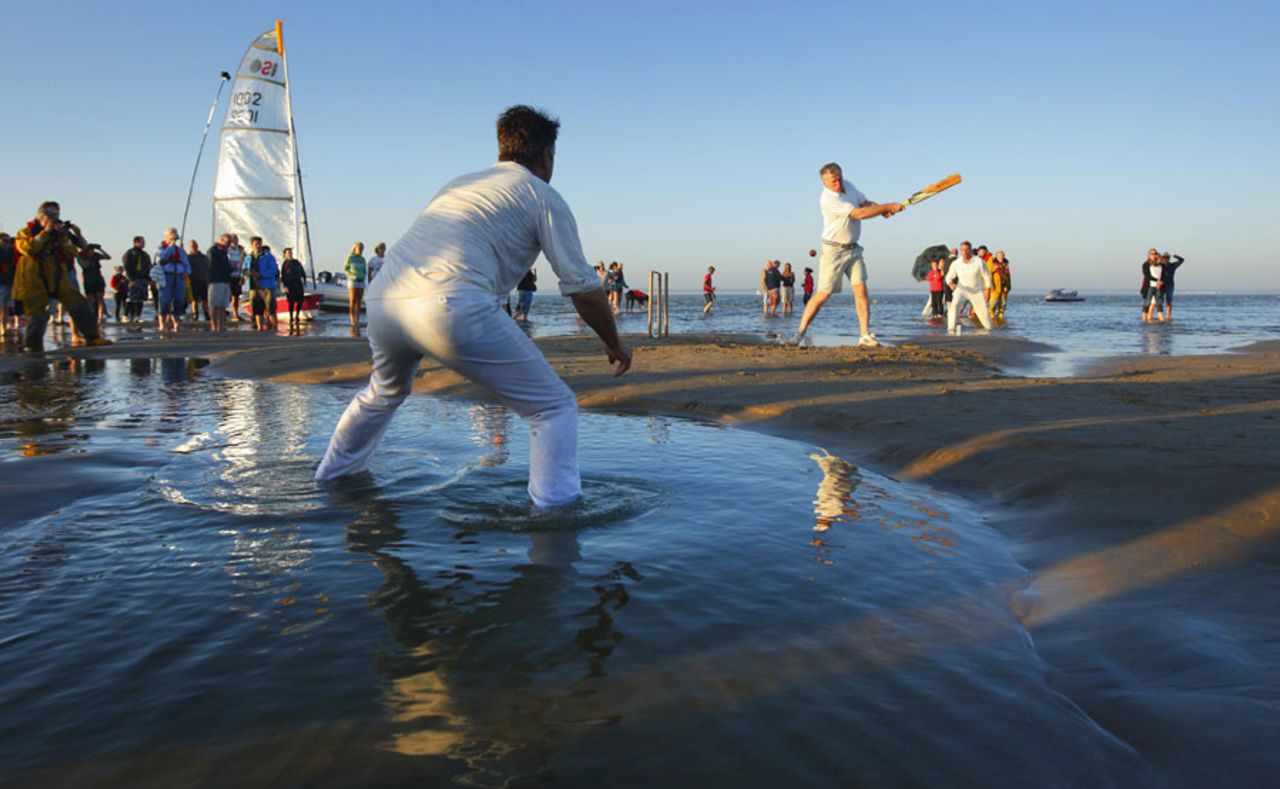 The annual cricket match on Brambles Bank in the Solent, English Channel, September, 27, 2012