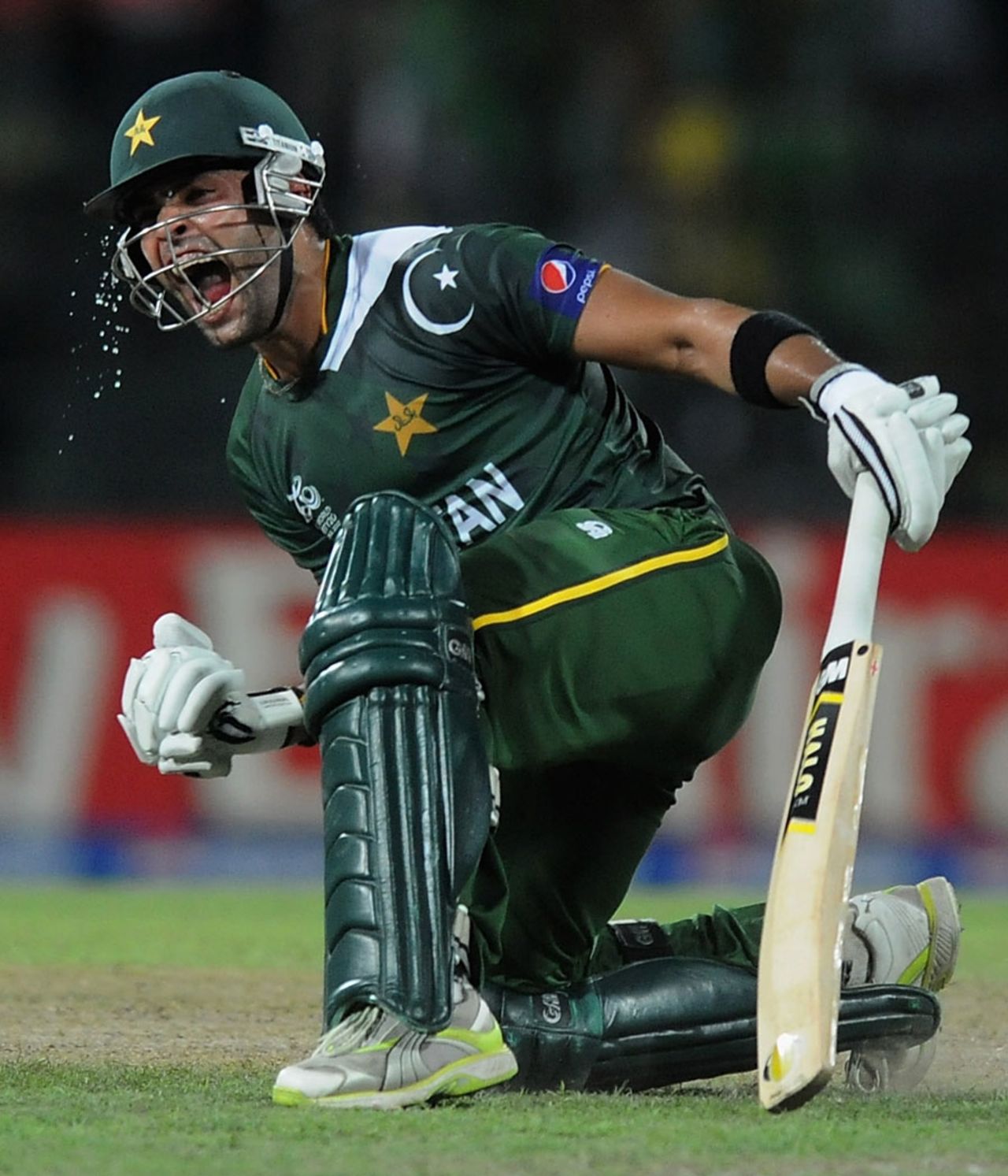 Umar Akmal celebrates a come-from-behind victory, Pakistan v South Africa, World Twenty 20 2012, Super Eights, Colombo, September 28, 2012
