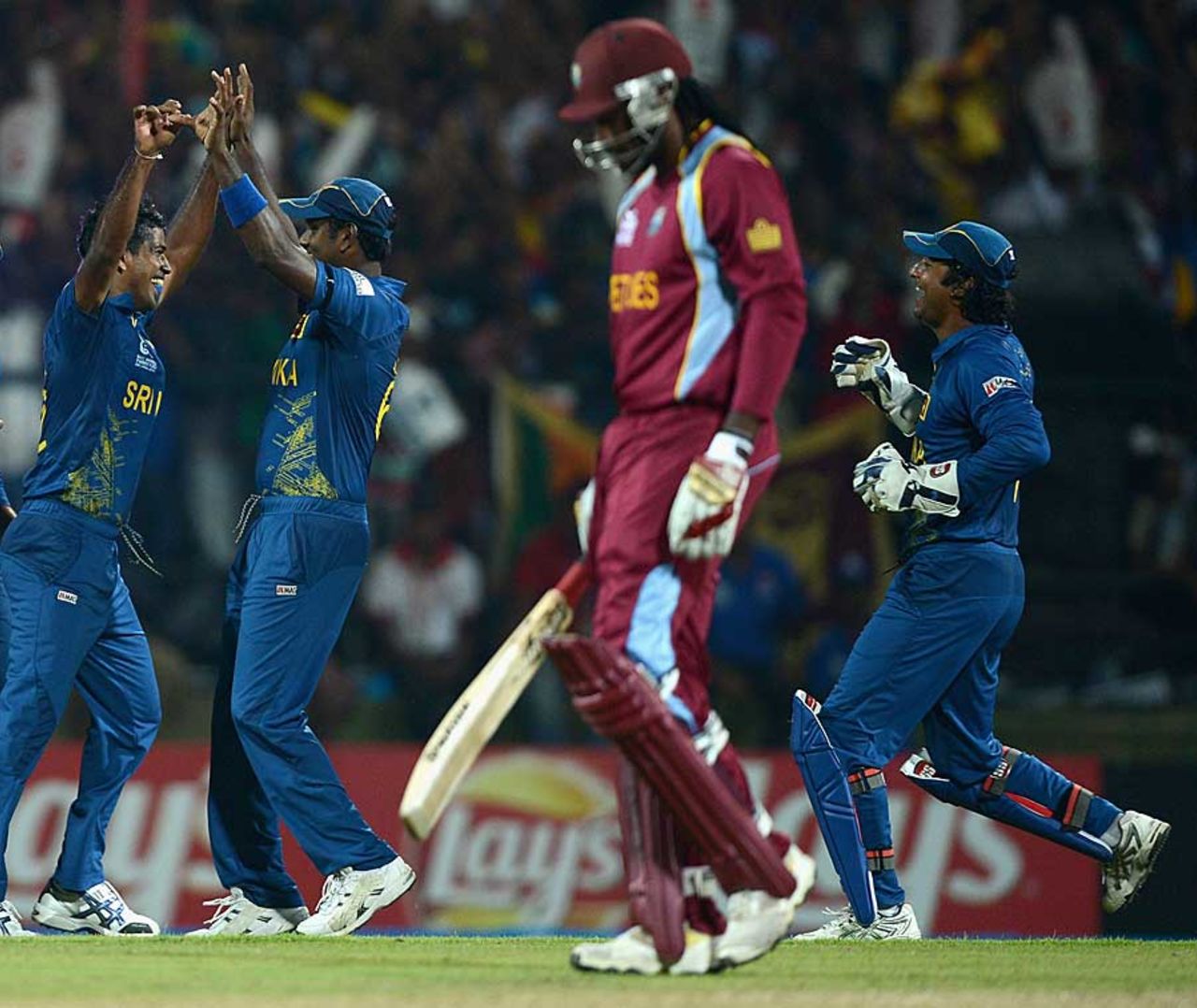 Nuwan Kulasekara celebrates the fall of Chris Gayle, Sri Lanka v West Indies, Super Eights, World Twenty20, Pallekele, September 29, 2012