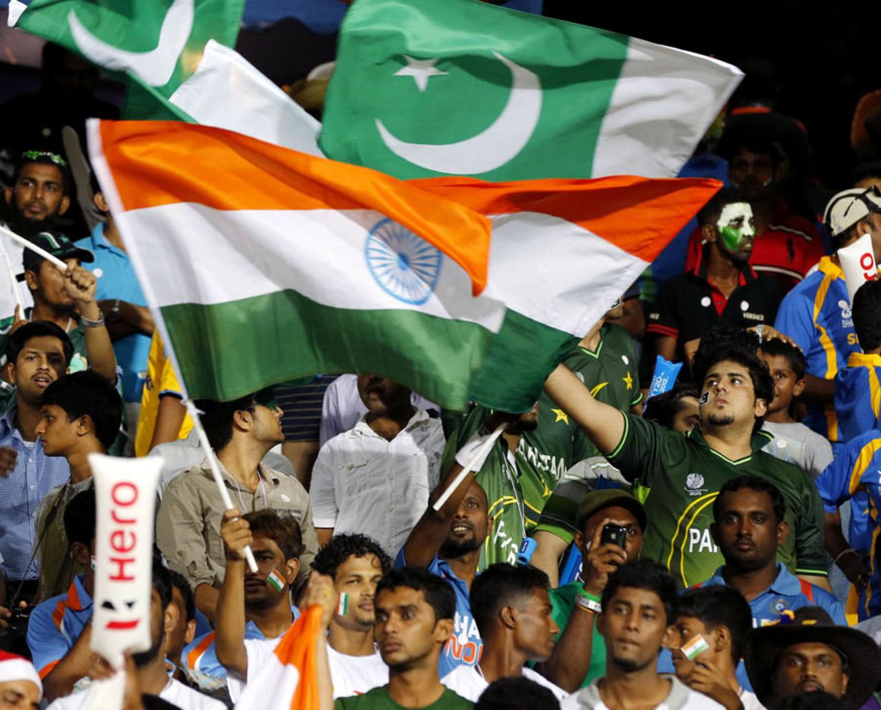 Crowds with the India and Pakistan flags before the India-Pakistan game in Colombo, India v Pakistan, Super Eights, World Twenty20, Colombo, September 30, 2012