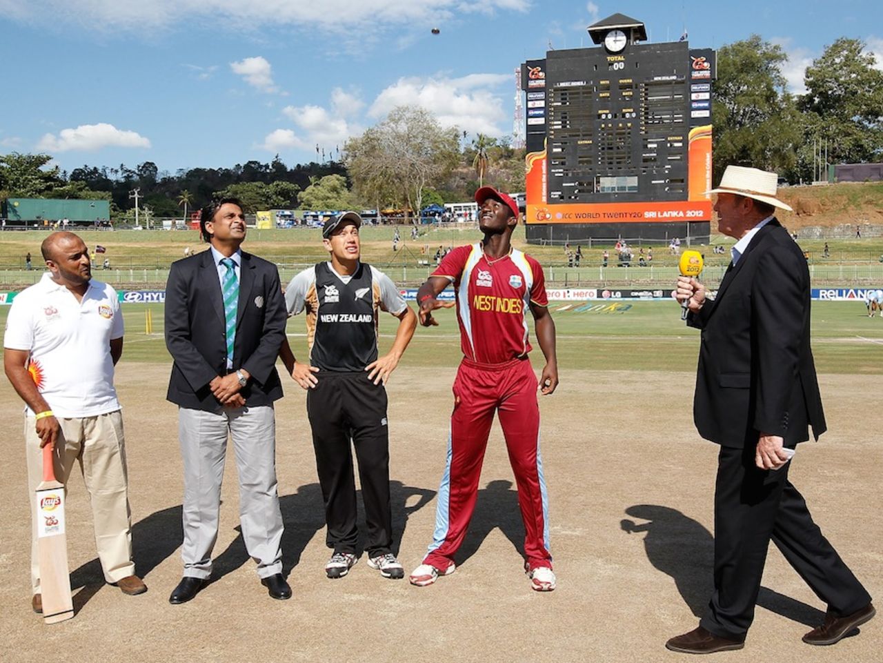 Darren Sammy and Ross Taylor during the toss, New Zealand v West Indies, Super Eights, World Twenty20 2012, Pallekele, October 1, 2012