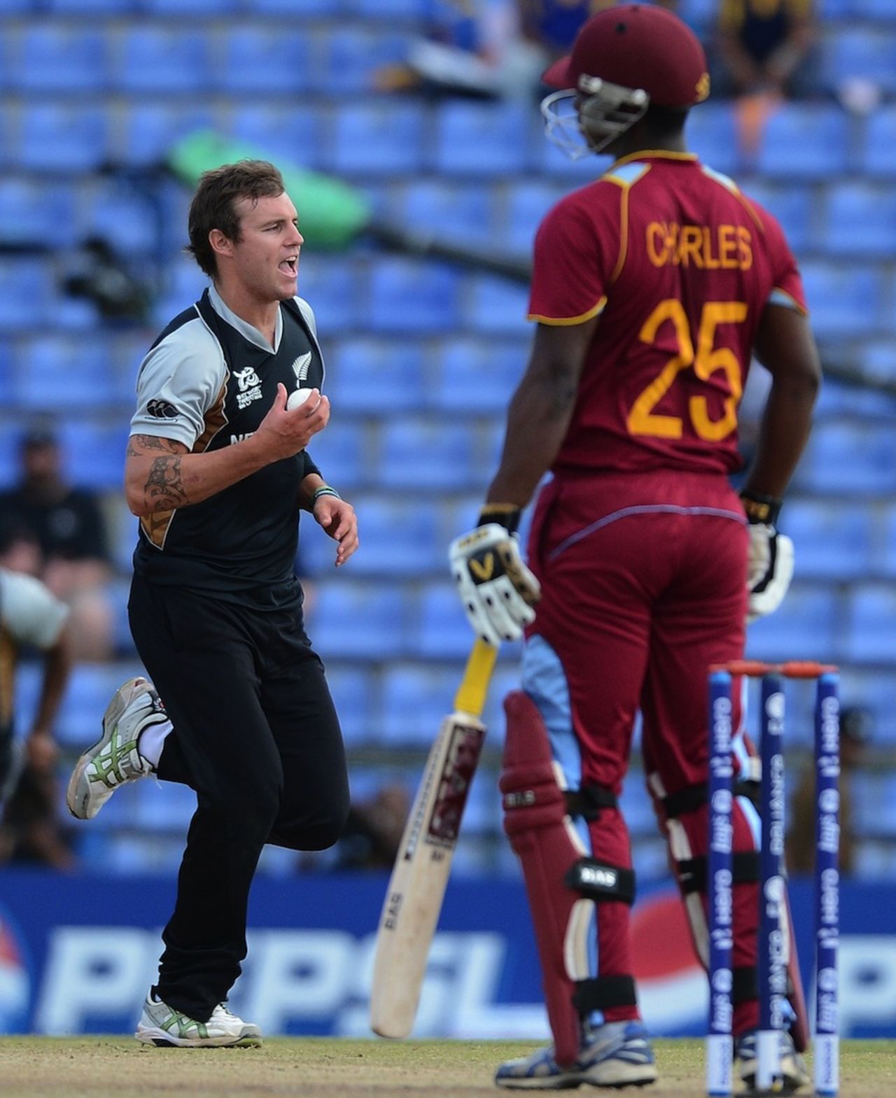 Doug Bracewell catches Johnson Charles off his own bowling, New Zealand v West Indies, Super Eights, World Twenty20 2012, Pallekele, October 1, 2012