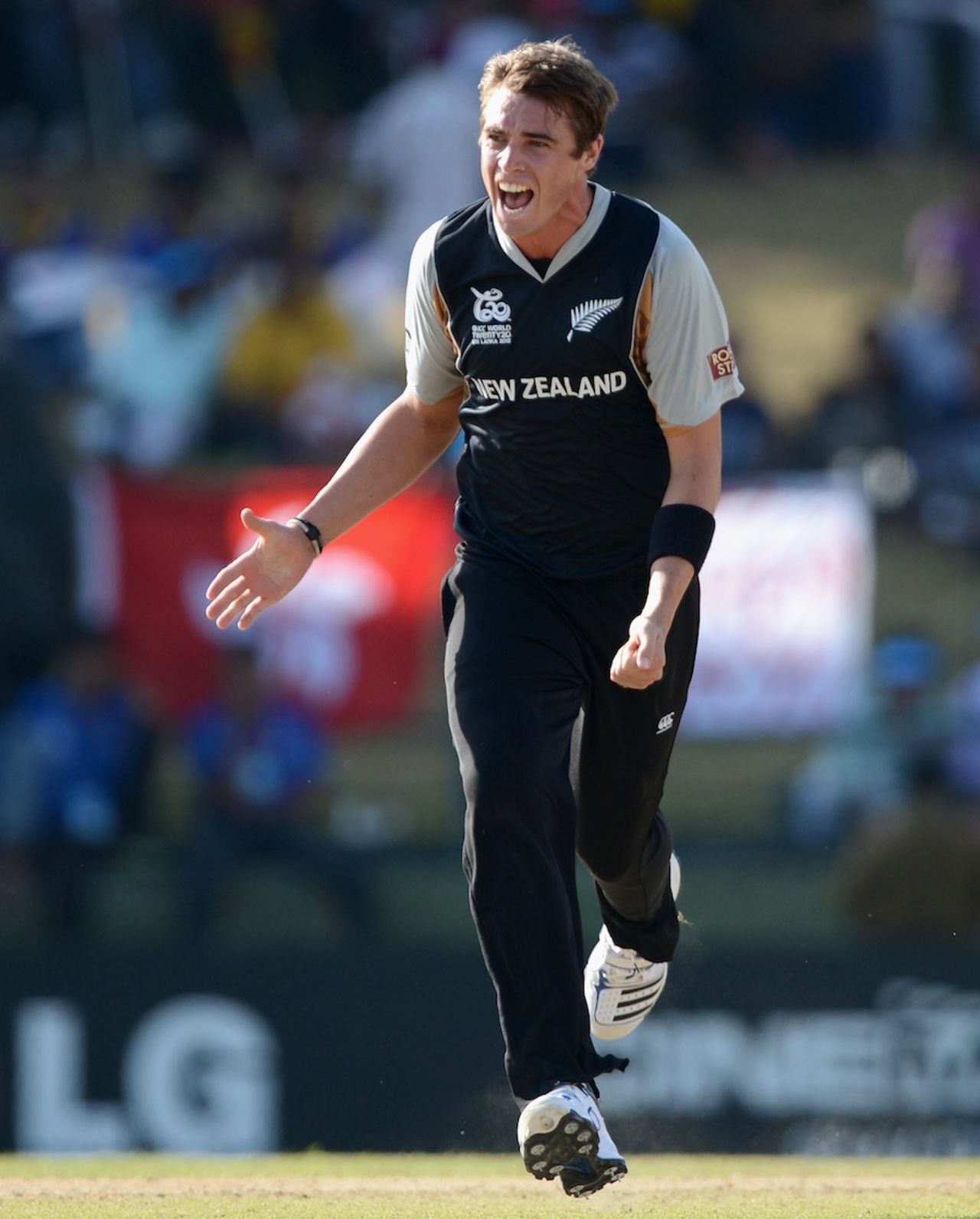 Tim Southee celebrates the wicket of Chris Gayle, New Zealand v West Indies, Super Eights, World Twenty20 2012, Pallekele, October 1, 2012