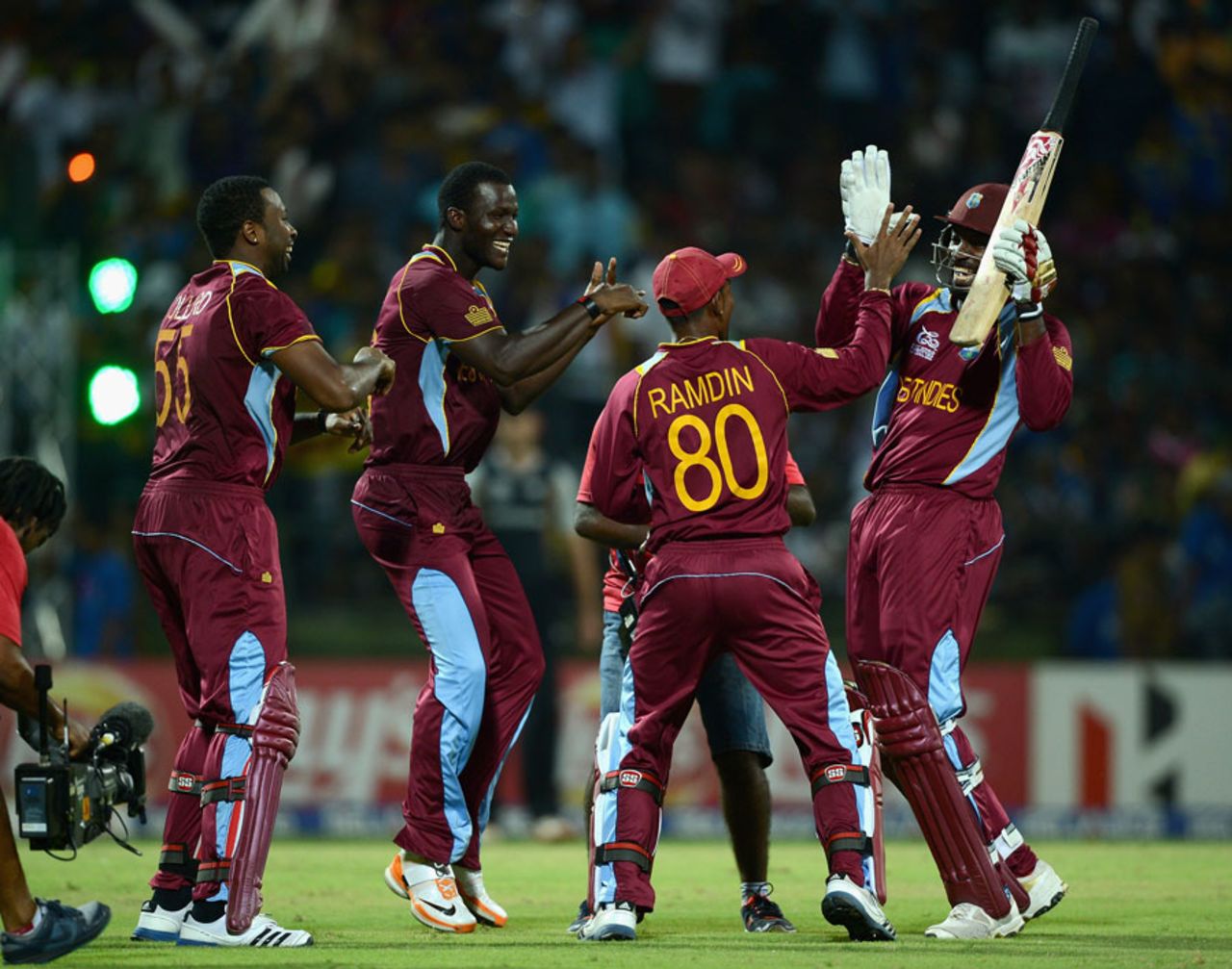 Chris Gayle leads the celebratory dancing, New Zealand v West Indies, Super Eights, World Twenty20 2012, Pallekele, October 1, 2012