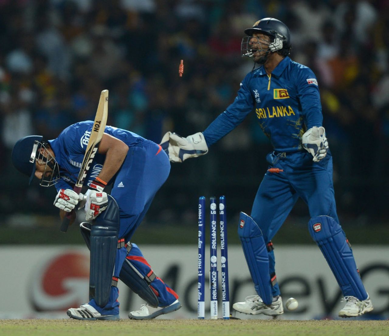 Ravi Bopara was bowled for 1, Sri Lanka v England, Super Eights, World Twenty20, Pallekele, October 1, 2012