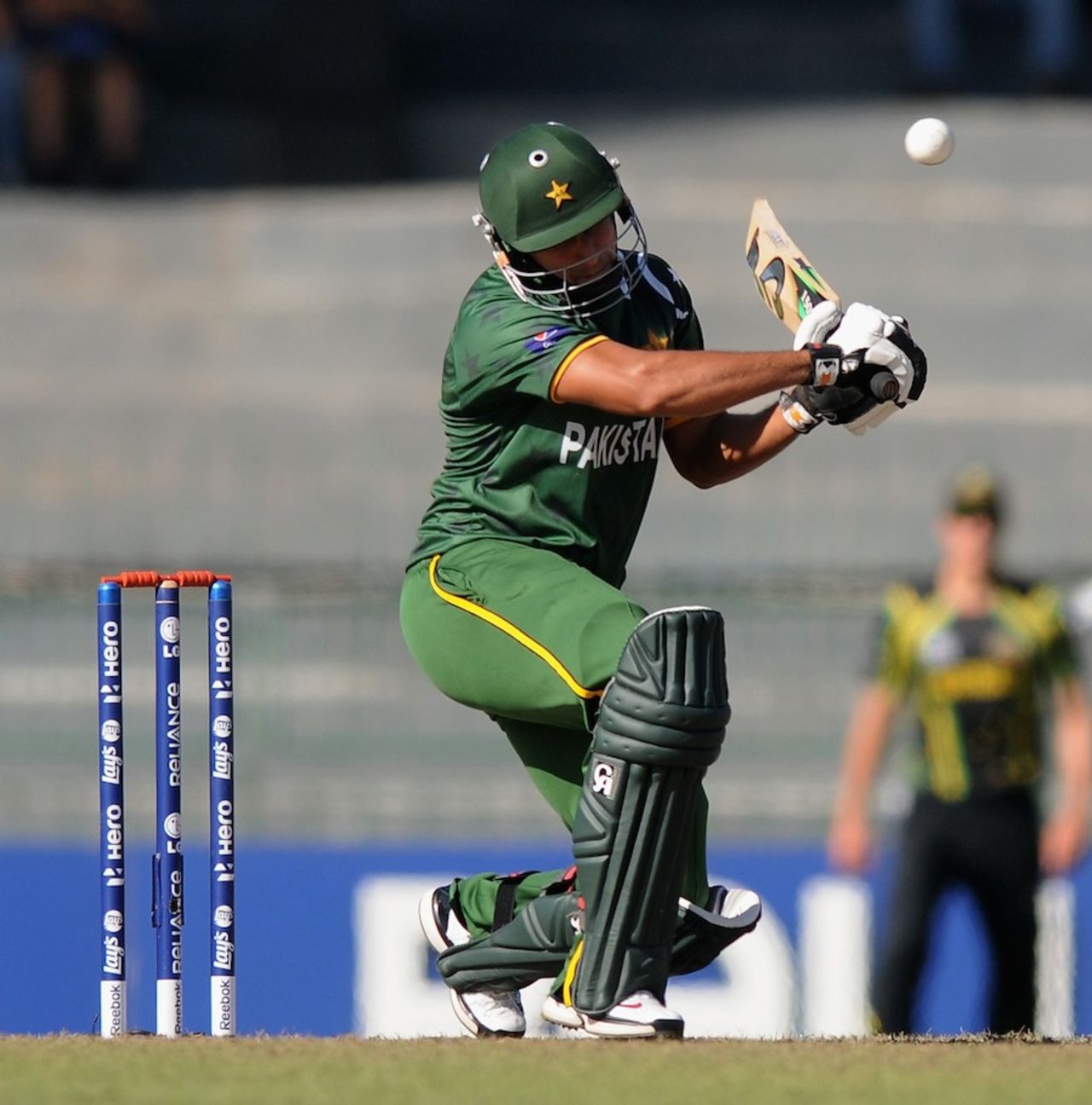 Nasir Jamshed ducks under a bouncer, Australia v Pakistan, Super Eights, World Twenty20 2012, Colombo, October 2, 2012
