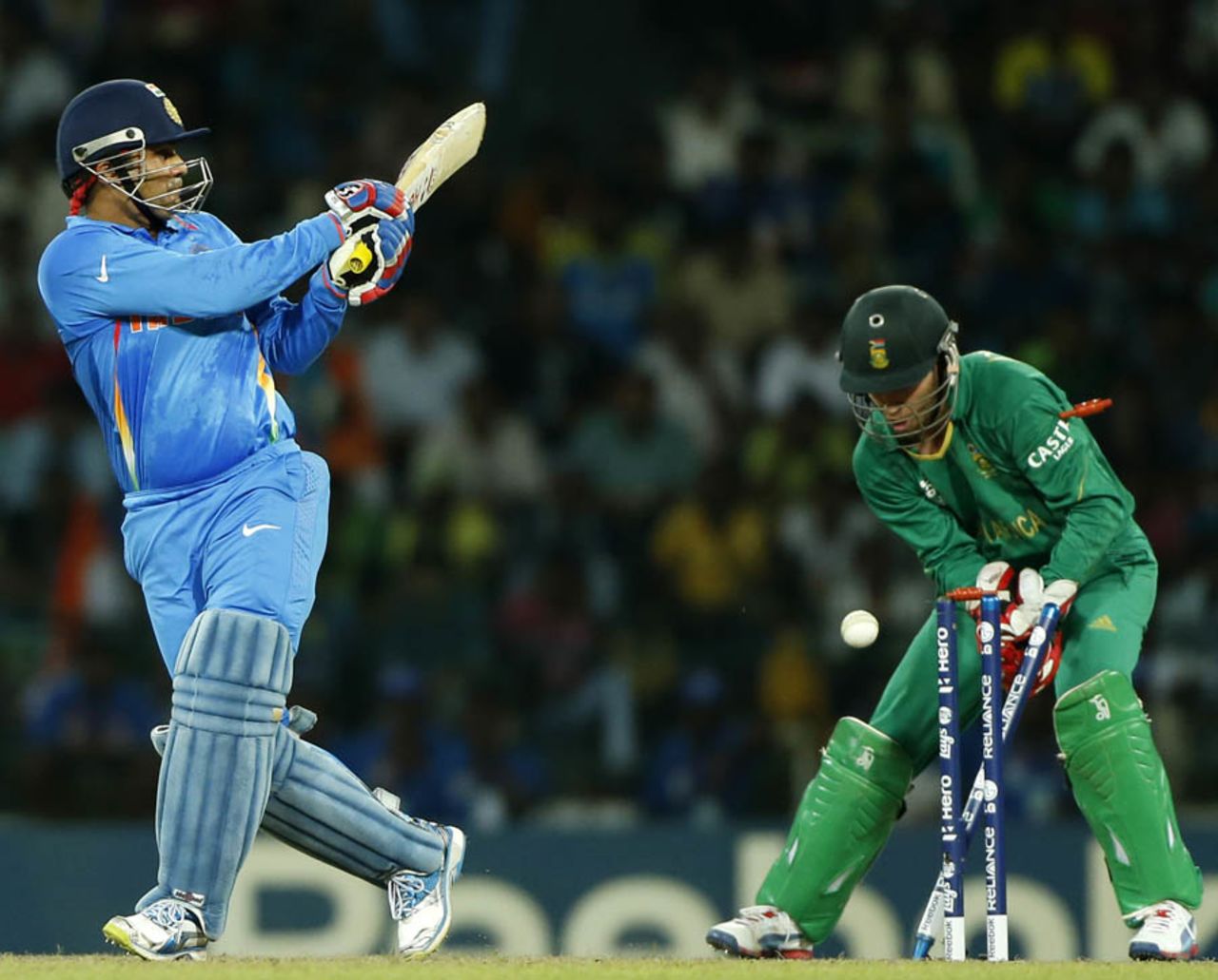 Virender Sehwag was bowled for 17, India v South Africa, Super Eights, World Twenty20, Colombo, October 2, 2012