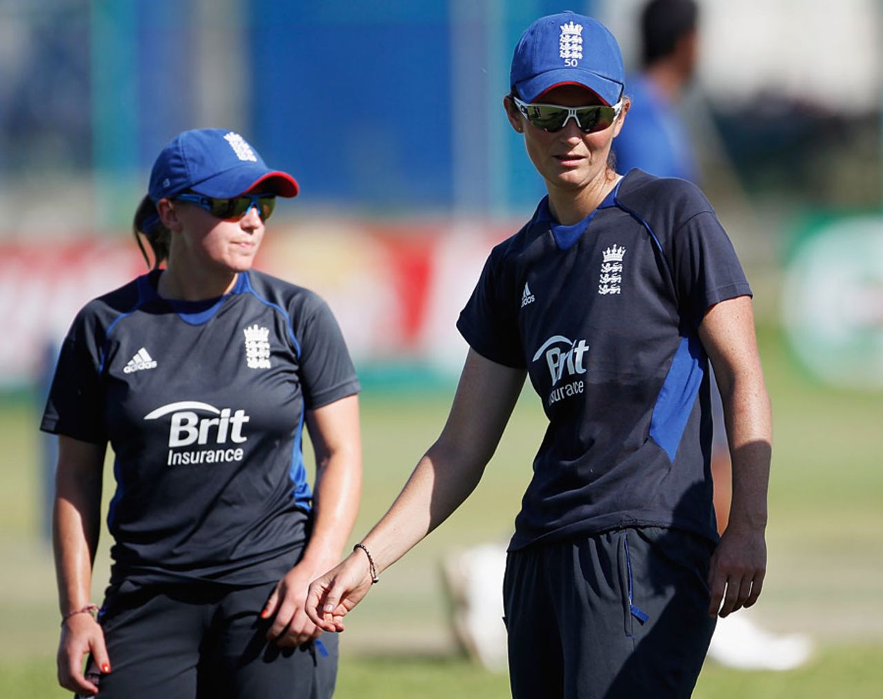 Charlotte Edwards and Holly Colvin at England's net session, Colombo, October 3, 2012