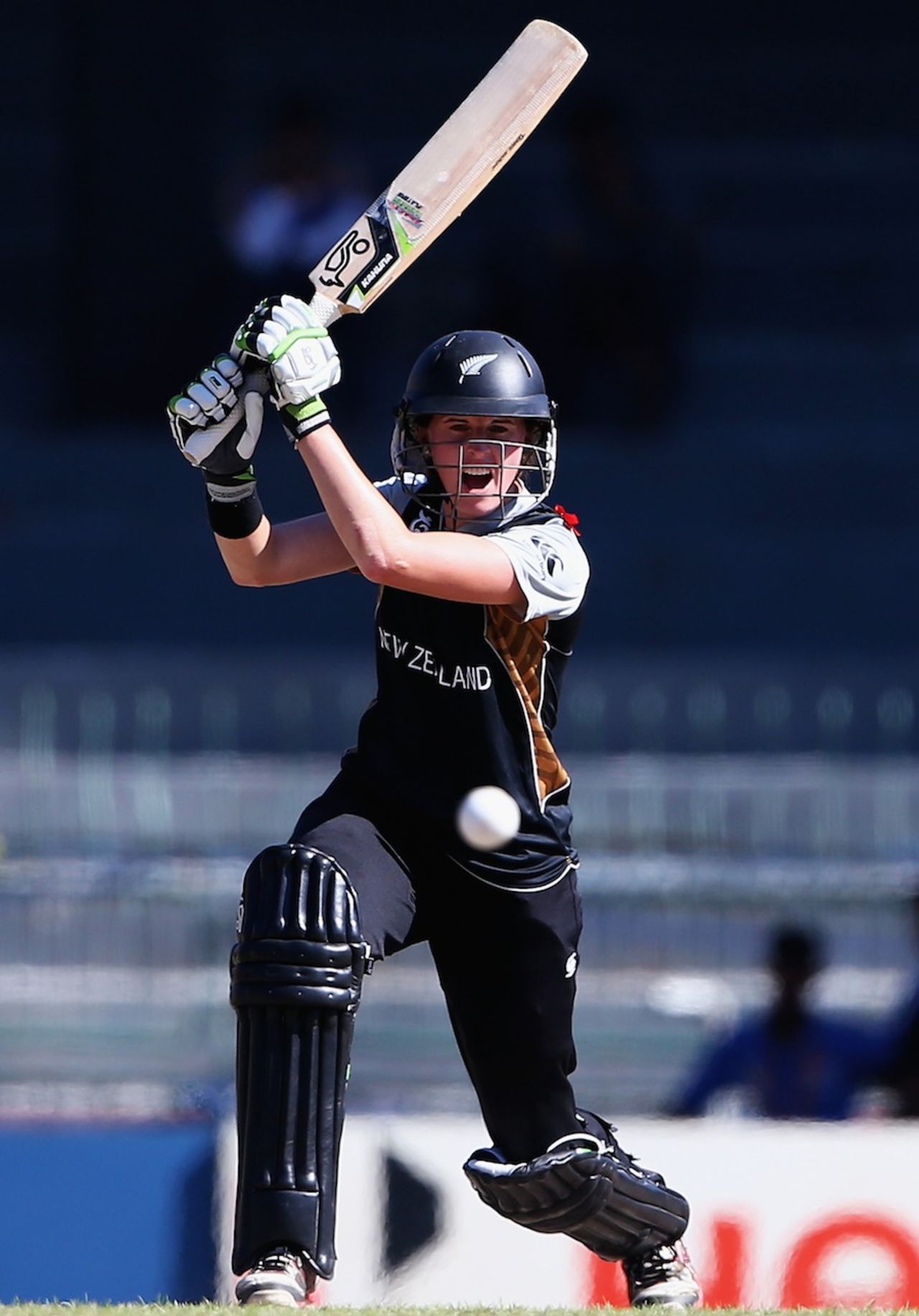 Amy Satterthwaite drives one powerfully, England v New Zealand, 1st semi-final, Women's World T20, Colombo, October 4, 2012