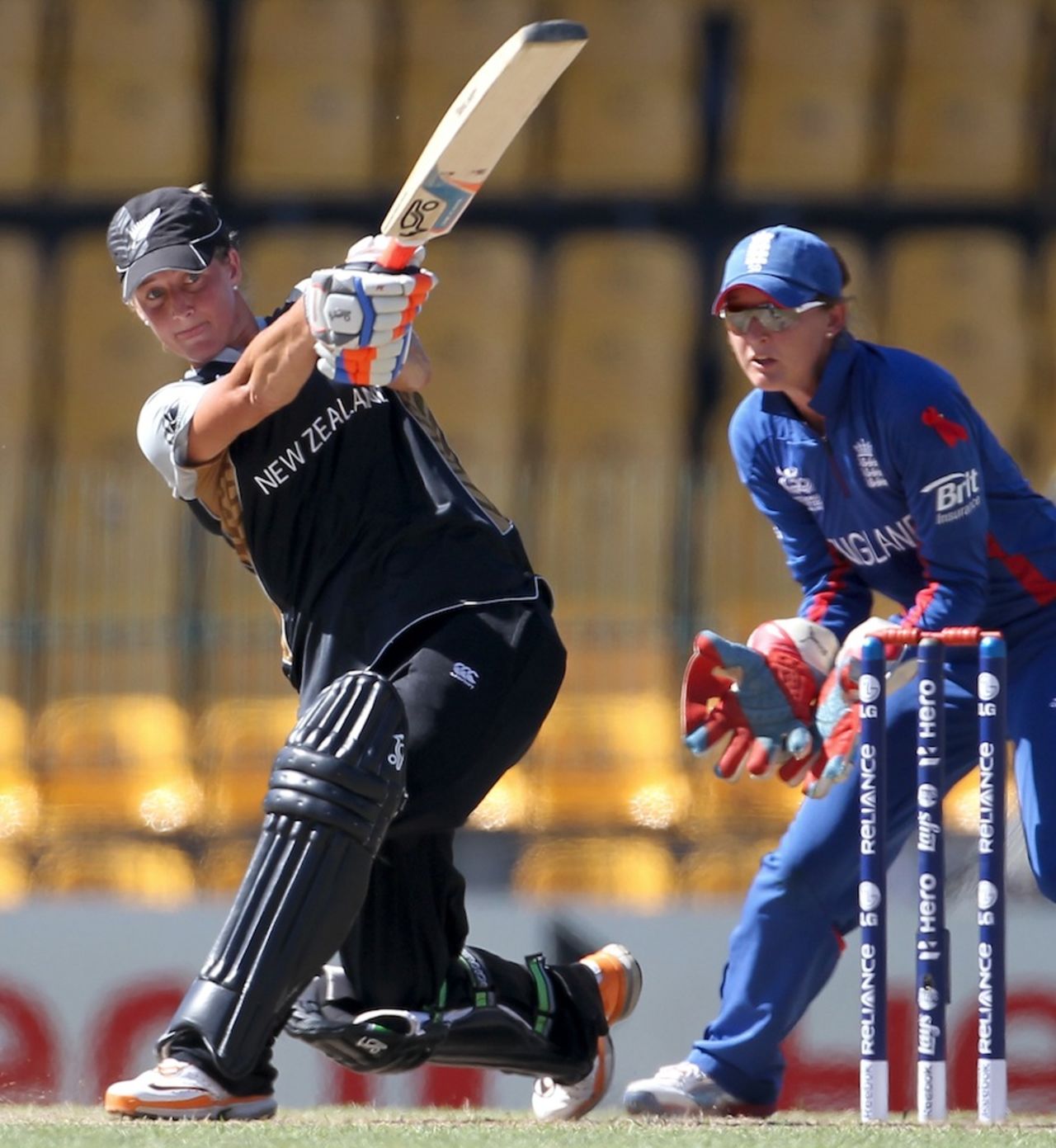 Sohpie Devine hits out towards mid-wicket, England v New Zealand, 1st semi-final, Women's World T20, Colombo, October 4, 2012