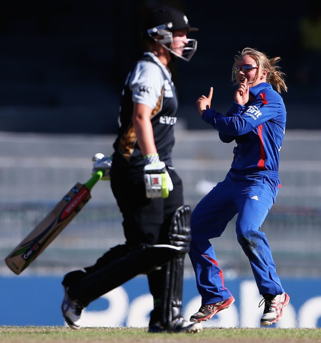 Danielle Wyatt breaks into a celebration after picking up Katey Martin, England v New Zealand, 1st semi-final, Women's World T20, Colombo, October 4, 2012