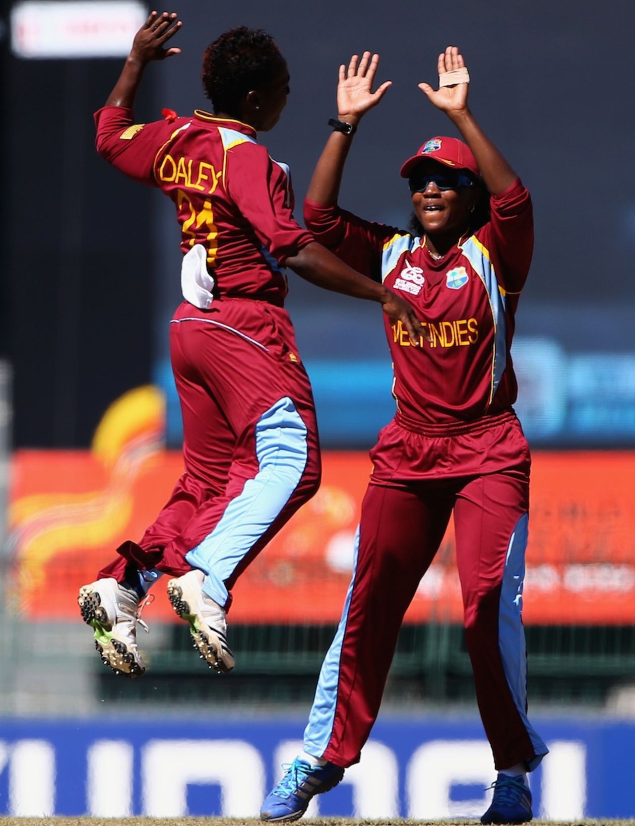Shanel Daley jumps with joy after picking a wicket with her second ball, Australia v West Indies, 2nd semi-final, Women's World T20, Colombo, October 5, 2012