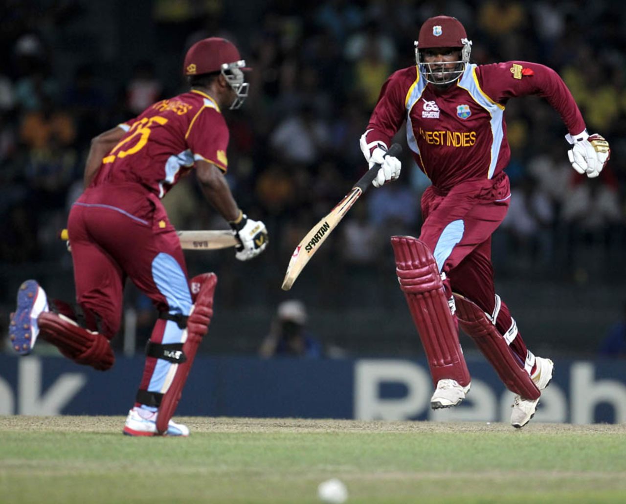 Chris Gayle and Johnson Charles run between the wickets, Australia v West Indies, 2nd semi-final, World Twenty20 2012, Colombo, October 5, 2012
