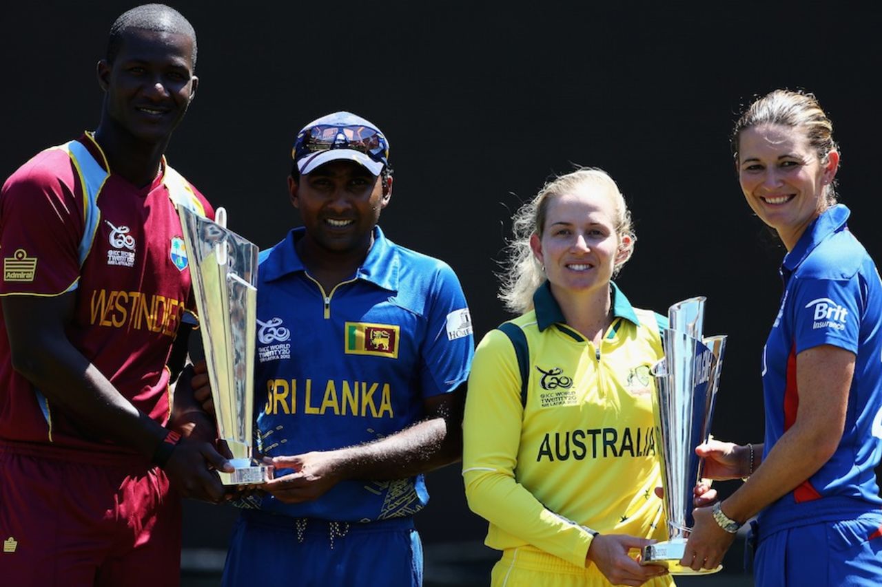 The captains pose with the trophies, Colombo, October 6, 2012