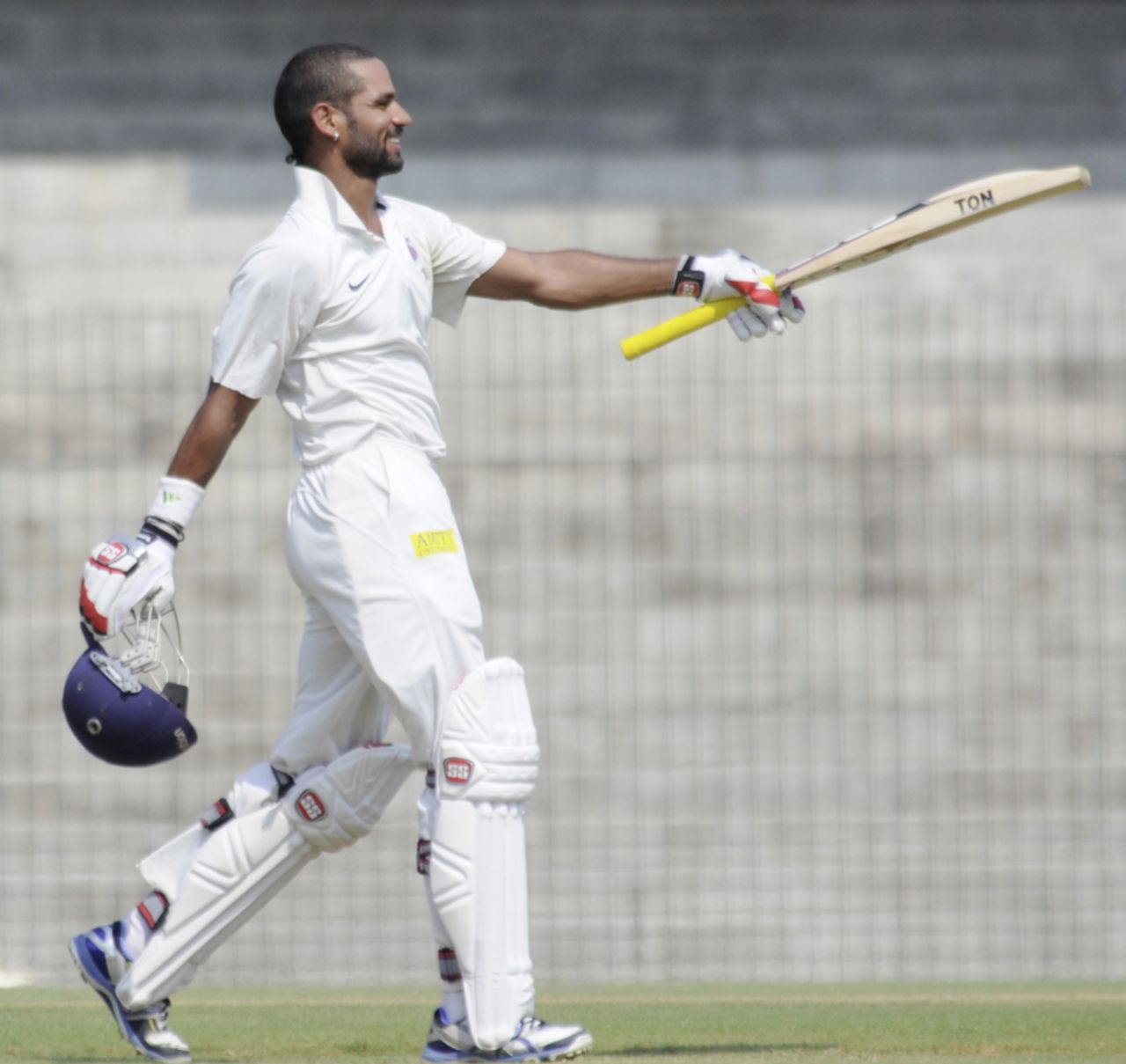 Shikhar Dhawan celebrates a century on the first day, North Zone v West Zone, Duleep Trophy, 1st day, Chennai, October 6, 2012