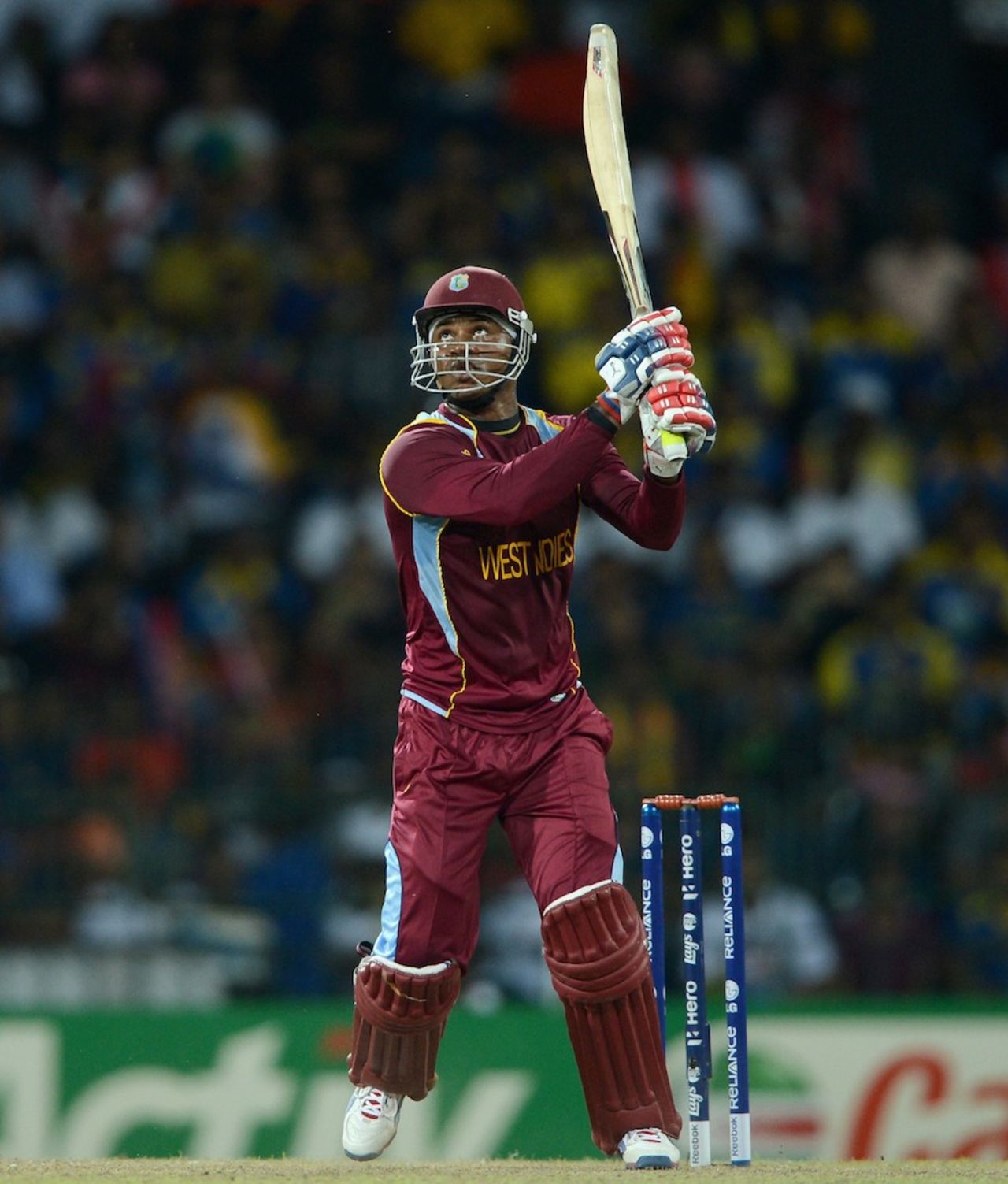 Marlon Samuels hits one of his six sixes, Sri Lanka v West Indies, final, World Twenty20, Colombo, October 7, 2012