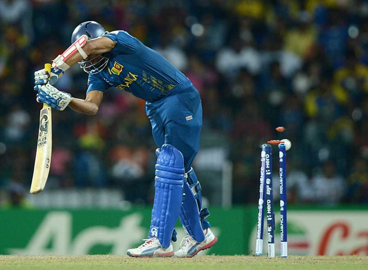 Tillakaratne Dilshan was bowled by Ravi Rampaul, Sri Lanka v West Indies, final, World Twenty20, Colombo, October 7, 2012
