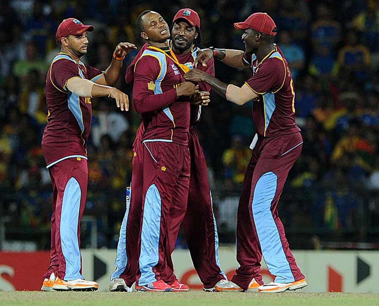 Marlon Samuels is mobbed by his team-mates, Sri Lanka v West Indies, final, World Twenty20, Colombo, October 7, 2012