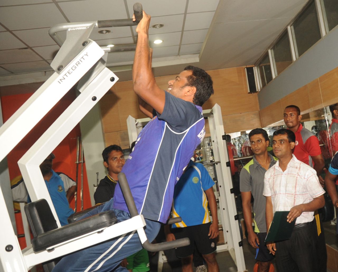 Alok Kapali and a host of first-class cricketers use the Mirpur gym ahead of the National Cricket League, Dhaka, October 14, 2012