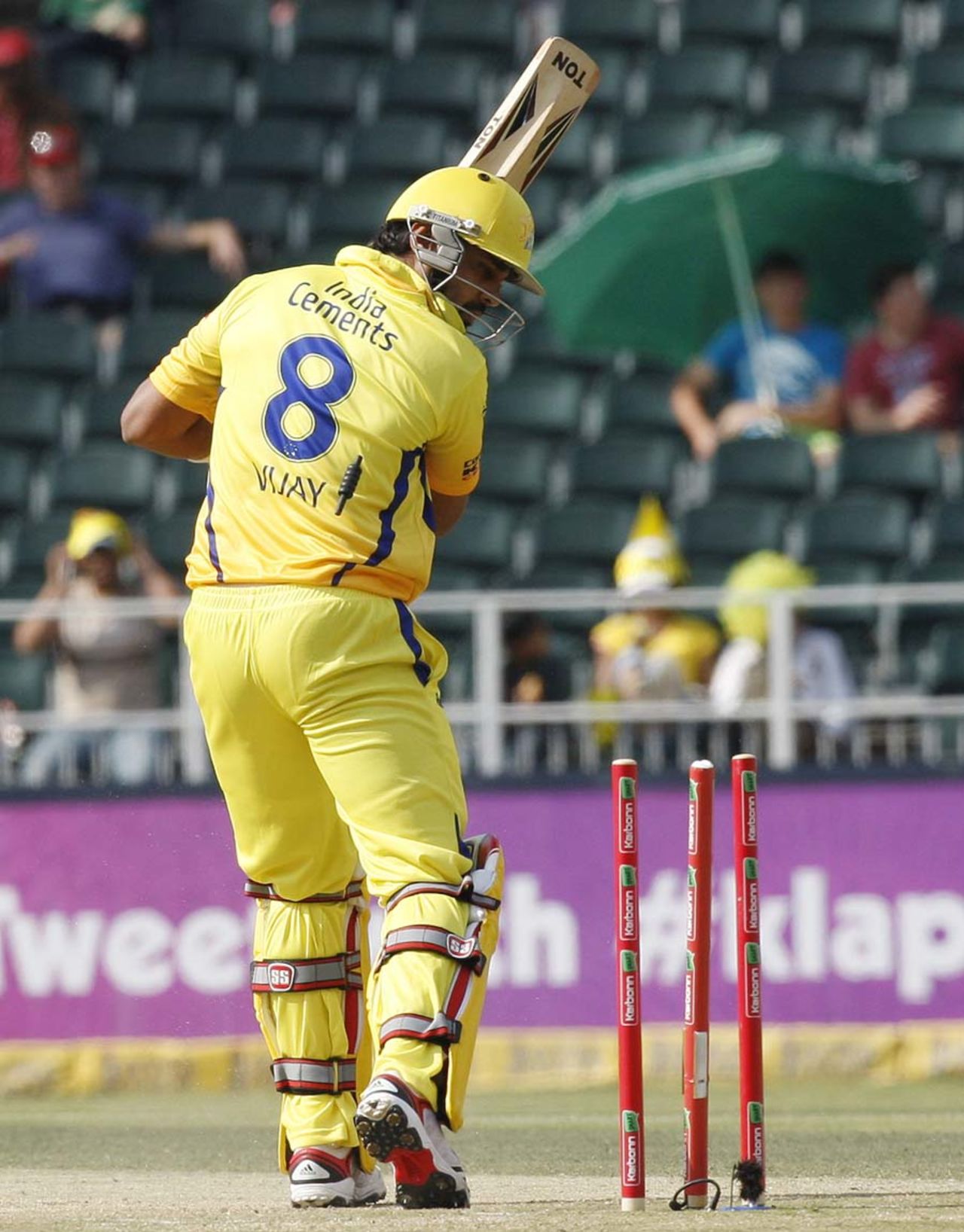 Murali Vijay was bowled off the second over of Chennai Super Kings' innings, Chennai Super Kings v Sydney Sixers, Group B, Champions League Twenty20, Johannesburg, October 14, 2012