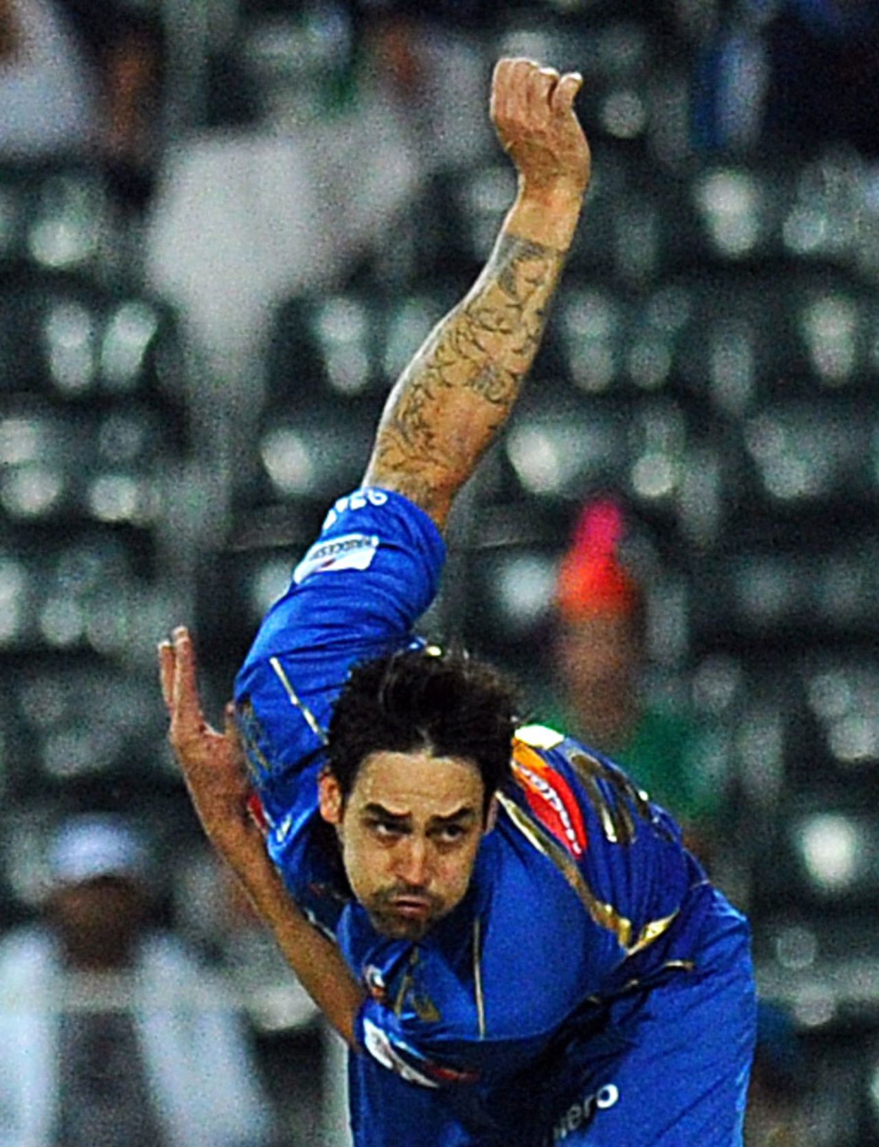 Mitchell Johnson bowls in his first game for Mumbai Indians, Lions v Mumbai Indians, Group B, Champions League Twenty20, Johannesburg, October 14, 2012
