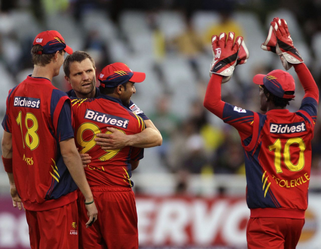 Lions celebrate another wicket, Chennai Super Kings v Lions, Group B, Champions League Twenty20, Cape Town, October 16, 2012