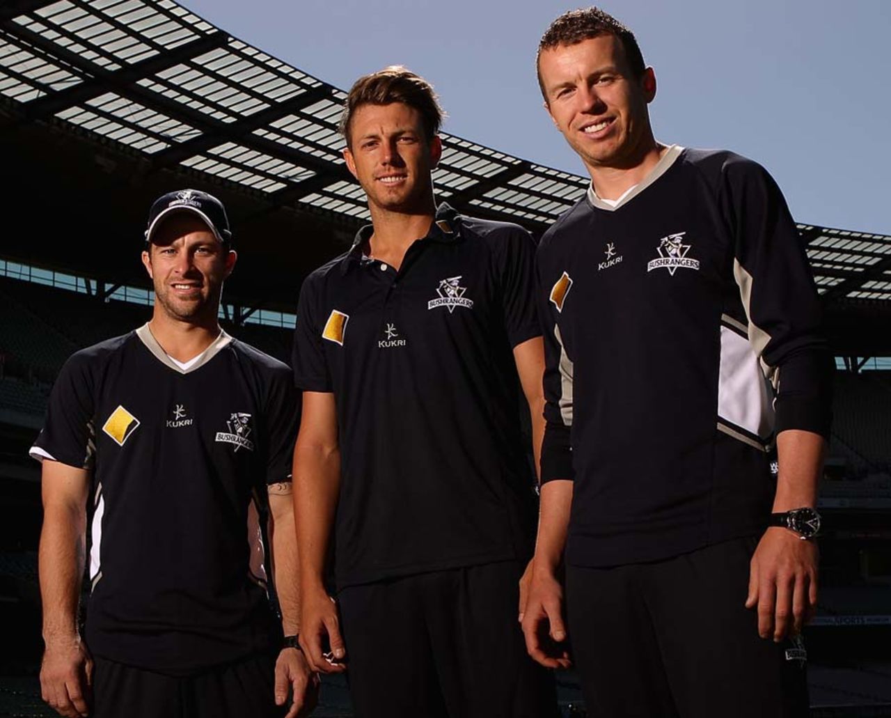 Matthew Wade, James Pattinson and Peter Siddle at a Cricket Victoria portrait session, Melbourne, October 17, 2012