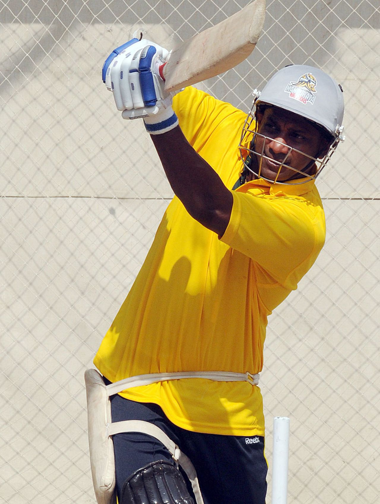 Sanath Jayasuriya of International World XI gets some batting practice, Karachi, October 19, 2012