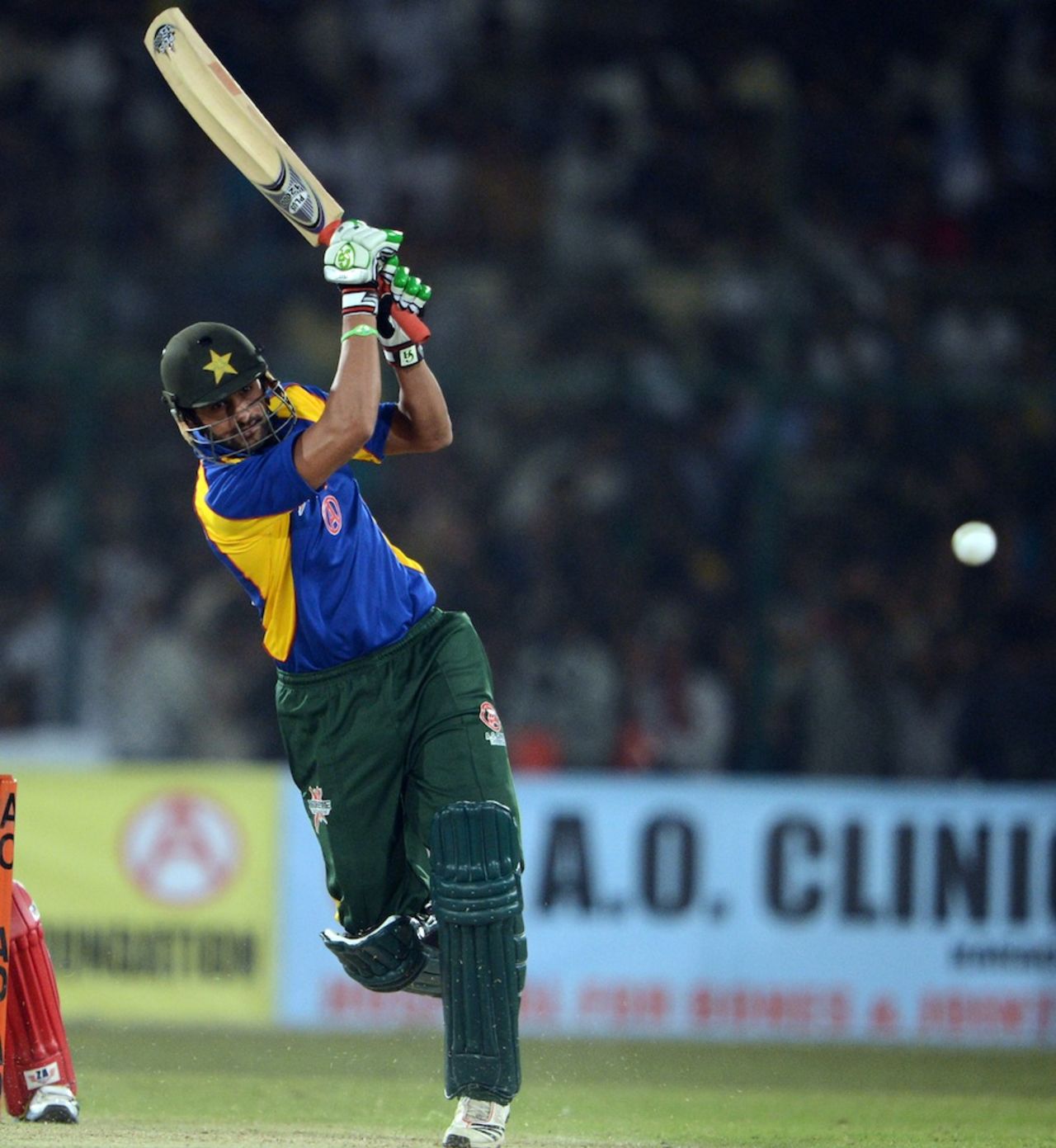 Shoaib Malik drives in the air, Pakistan All Star XI v International XI, Karachi, October 20, 2012