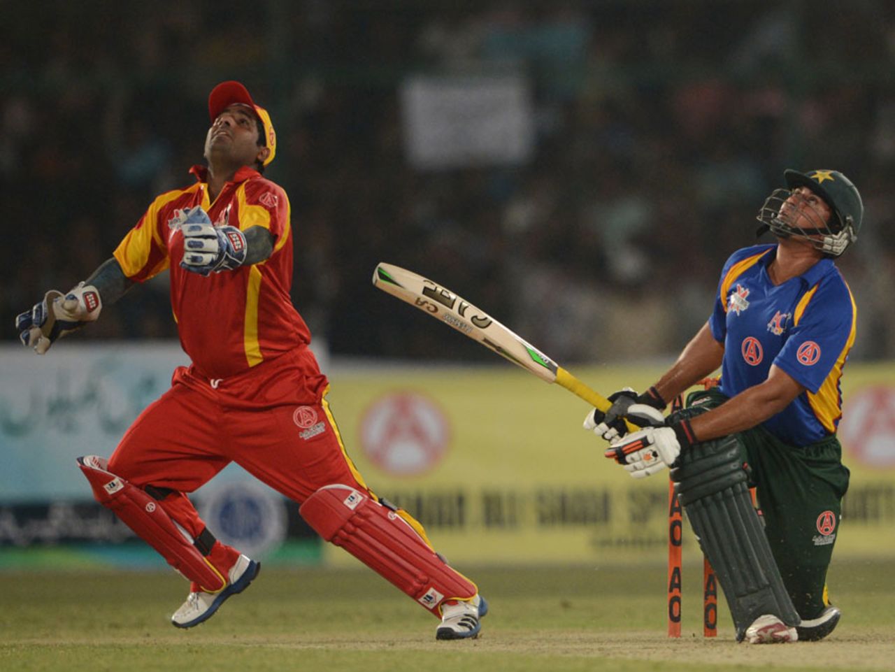 Mohammad Shahzad and Nasir Jamshed eye the ball, Pakistan All Star XI v International XI, Karachi, October 20, 2012