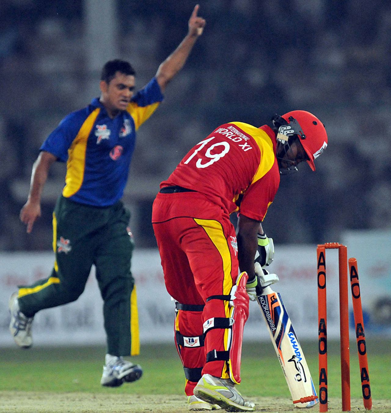 Tabish Khan took an all-bowled hat-trick, Pakistan All Star XI v International XI, 1st Twenty20, Karachi, October 20, 2012