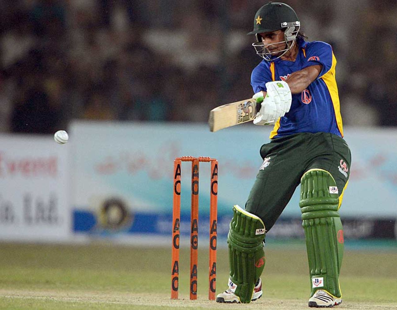 Imran Nazir slashes one during his half-century, Pakistan All Star XI v International XI, Karachi, October 21, 2012