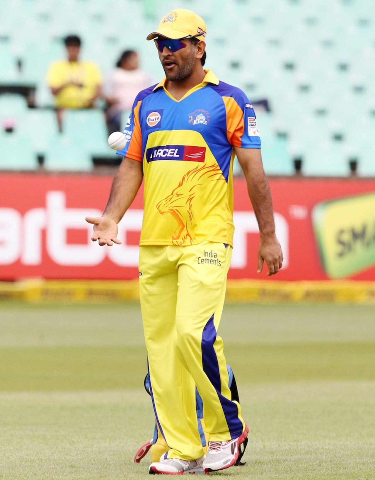 MS Dhoni on the field ahead of the game against Yorkshire, Chennai Super Kings v Yorkshire, Champions League T20, Durban, October 22, 2012