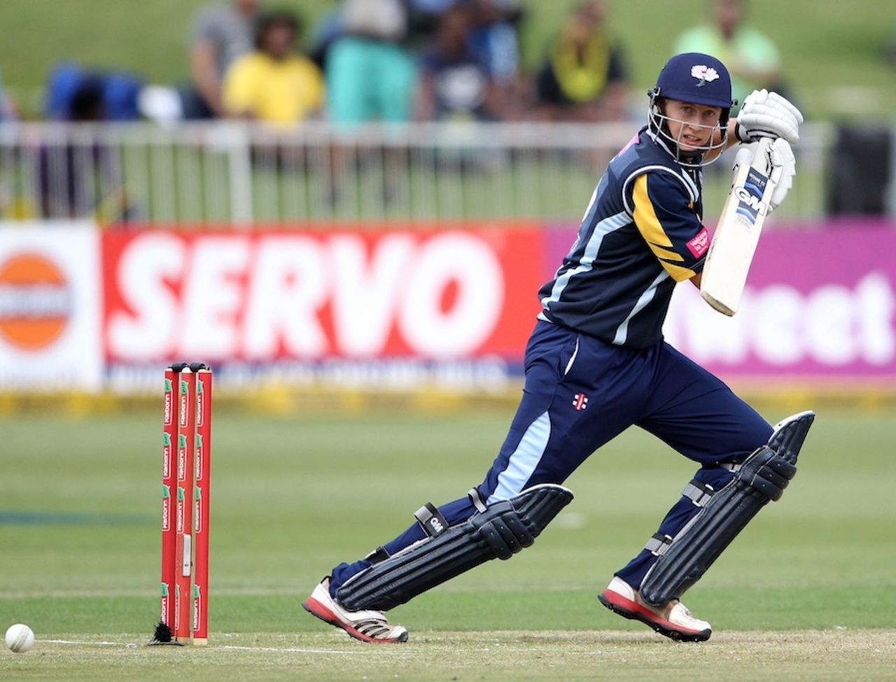 Joe Root plays the ball behind point, Chennai Super Kings v Yorkshire, Champions League T20, Durban, October 22, 2012