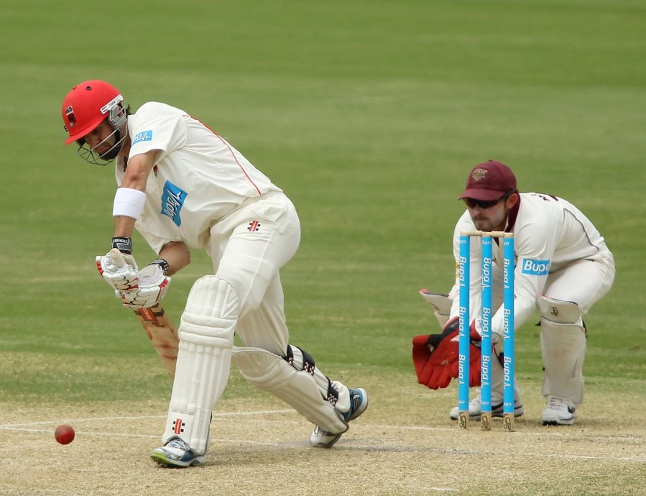 Callum Ferguson pushes one back down the pitch, South Australia v Queensland, Sheffield Shield, Adelaide, 2nd day, October 24, 2012