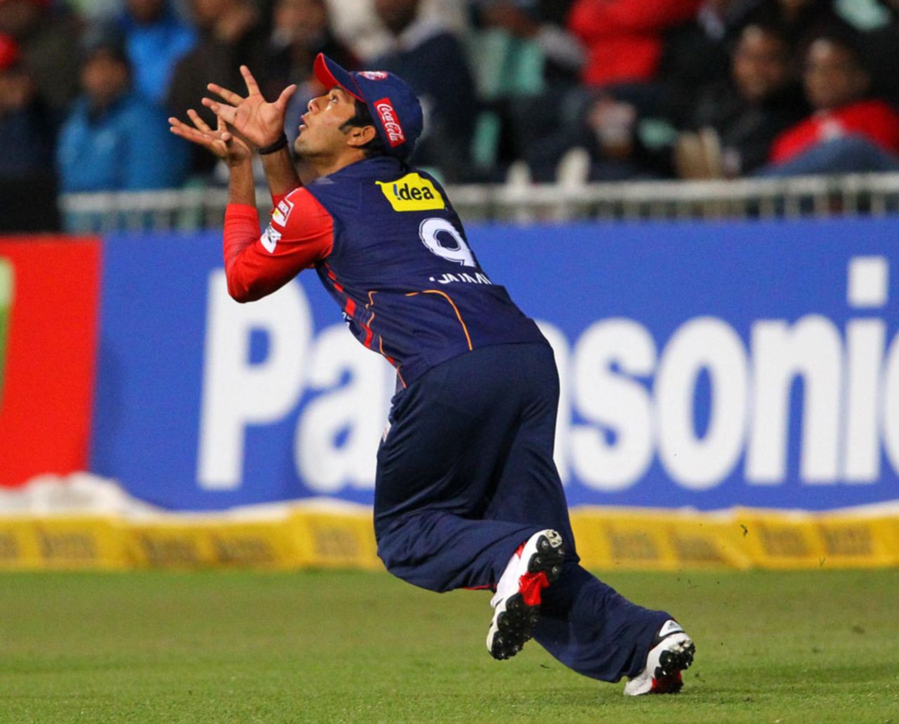 Unmukt Chand attempts to take a catch, Delhi Daredevils v Lions, 1st semi-final, Champions League T20, Durban, October 25, 2012