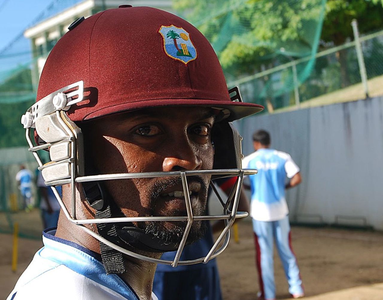 Narsingh Deonarine looks on during a nets session, Barbados, October 29, 2012