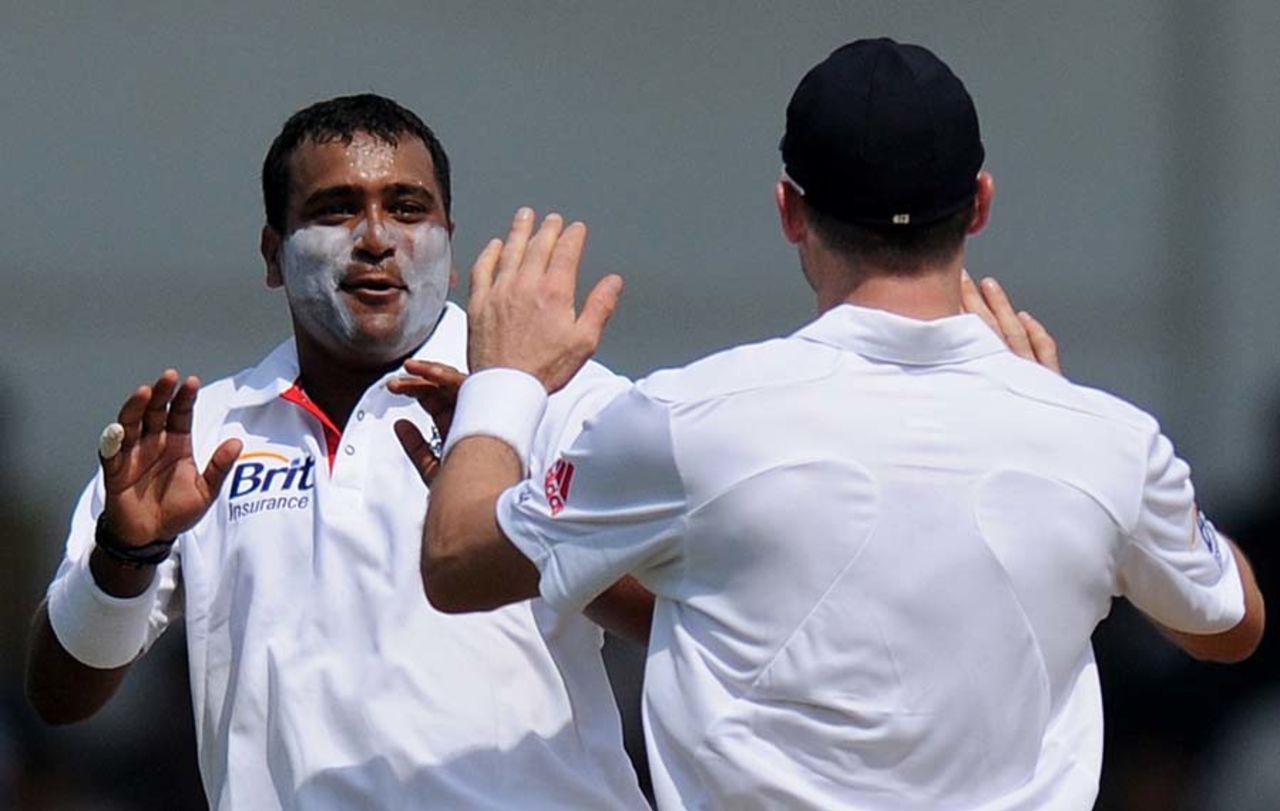 England's Samit Patel celebrates Suresh Raina's wicket, India A v England XI, tour match, Mumbai, 1st day, October 30, 2012