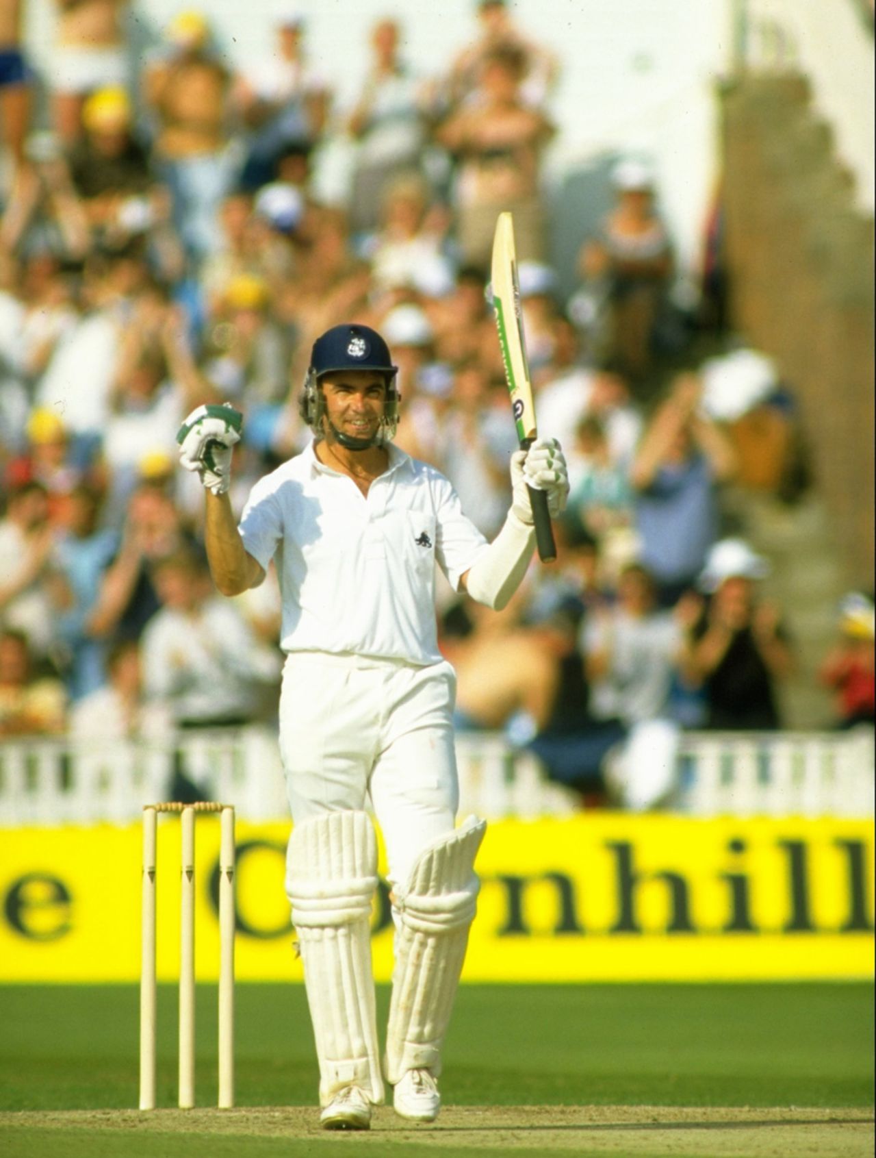 Tim Robinson celebrates his hundred, England v Australia, 5th Test, Edgbaston, 3rd day, August 17, 1985