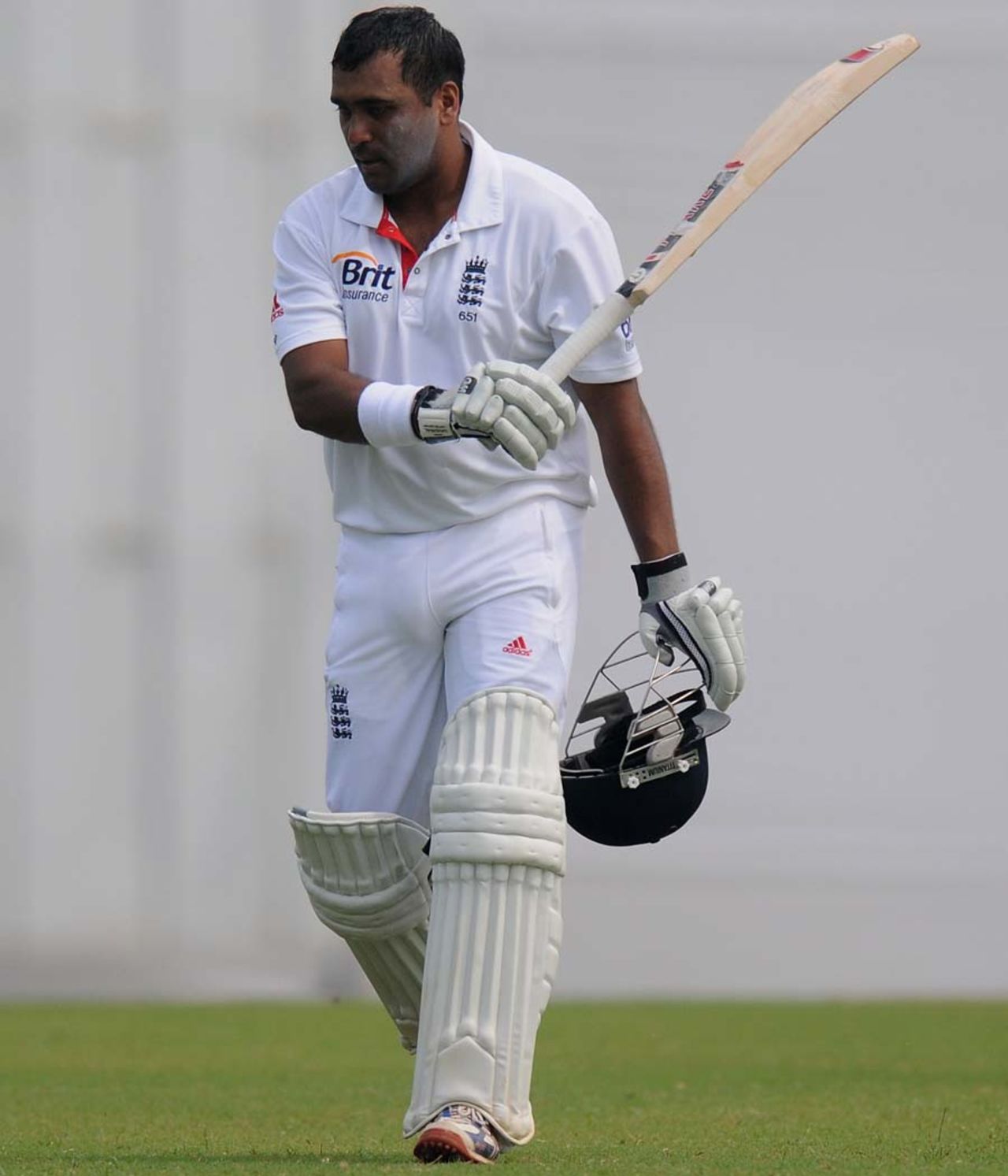 Samit Patel walks back after being dismissed for 104, India A v England XI, Mumbai, 3rd day, November 1, 2012