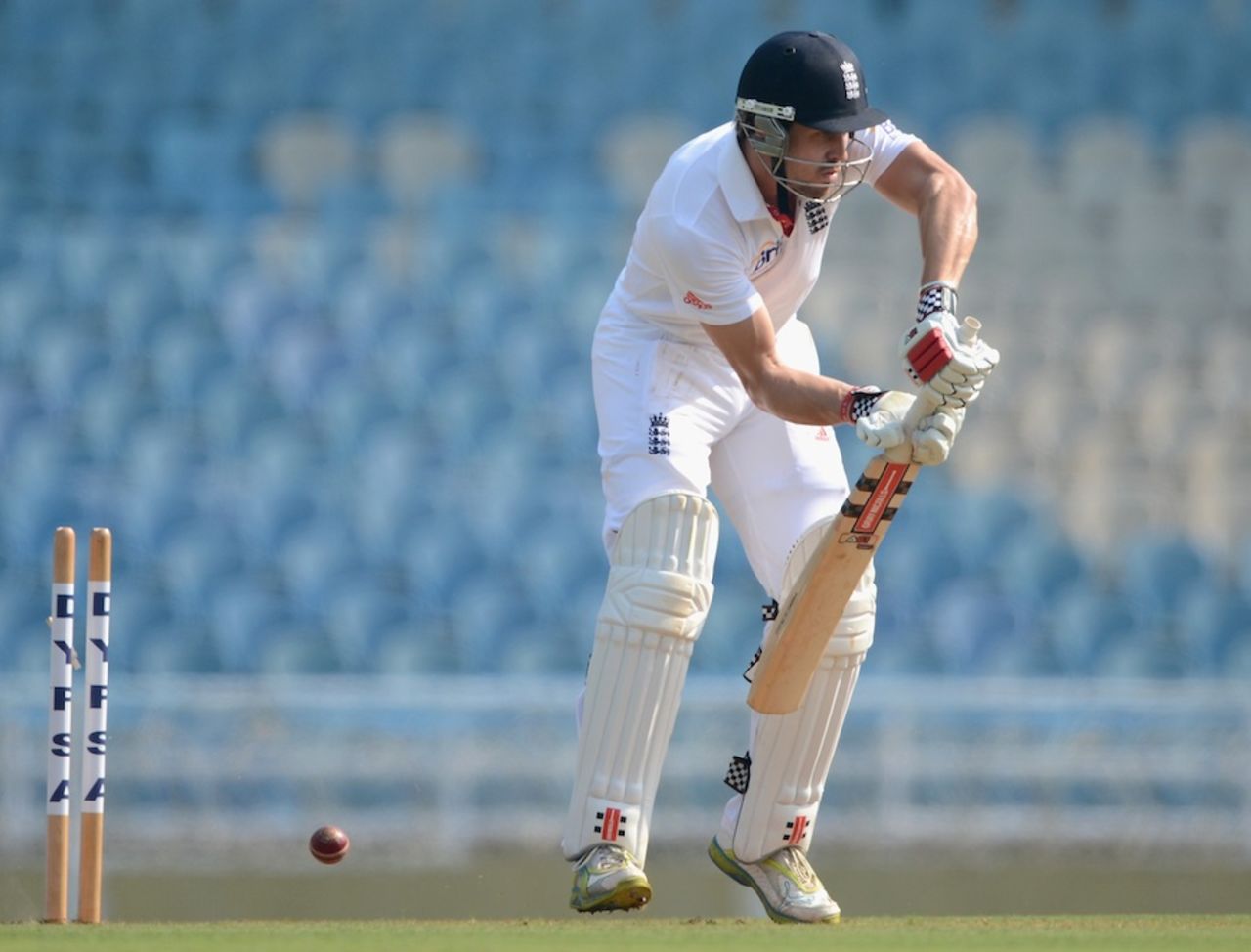 Nick Compton is bowled for 1, Mumbai A v England XI, Mumbai, 1st day, November 3, 2012