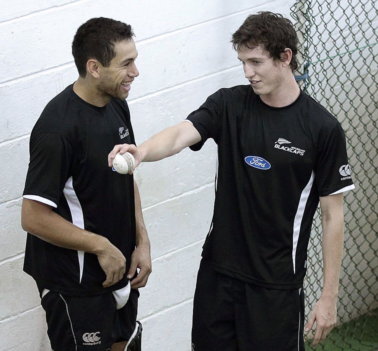 Ross Taylor and Adam Milne at an indoor nets session, Colombo, November 3, 2012