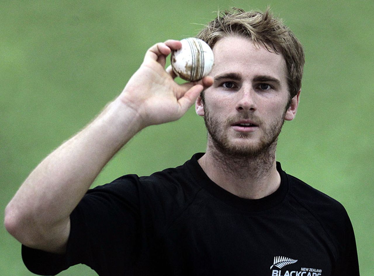 Kane Williamson bowls at the indoor nets, Colombo, November 3, 2012