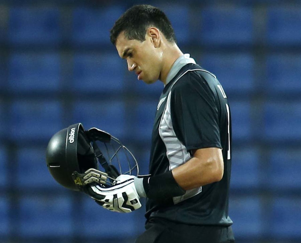 Ross Taylor checks his helmet after being hit by Lasith Malinga, Sri Lanka v New Zealand, 2nd ODI, Pallekele, November 4, 2012